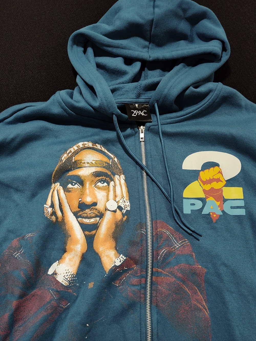 Tupac Shakur Men's Blue Steel 2PAC Graphic Full-Zip Jacket/Hoodie, Size XXXL - Picture 3 of 13